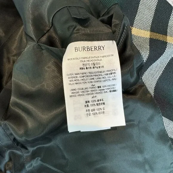 Burberry Green Nova Check Wool Single Breasted Sport Coat Jacket 52R NEW Blazer